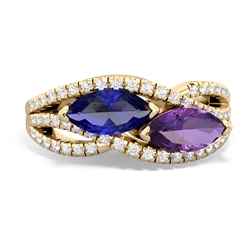 Lab Sapphire Diamond Rivers 14K Yellow Gold ring R3070