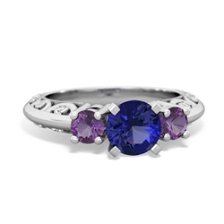 Lab Sapphire Art Deco Eternal Embrace Engagement 14K White Gold ring C2003