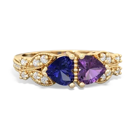 Lab Sapphire Diamond Butterflies 14K Yellow Gold ring R5601