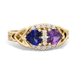 Lab Sapphire Sparkling Celtic Knot 14K Yellow Gold ring R2645