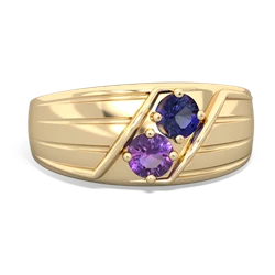 Lab Sapphire Men's Streamline 14K Yellow Gold ring R0460