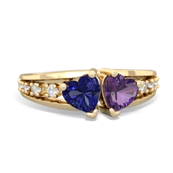 Lab Sapphire Heart To Heart 14K Yellow Gold ring R3342