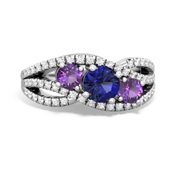 Lab Sapphire Three Stone Aurora 14K White Gold ring R3080