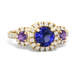 Lab Sapphire Regal Halo 14K Yellow Gold ring R5350