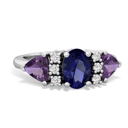 Lab Sapphire Antique Style Three Stone 14K White Gold ring R2186