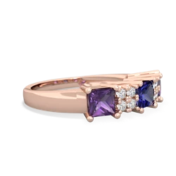 Lab Sapphire Three Stone Diamond Cluster 14K Rose Gold ring R2592