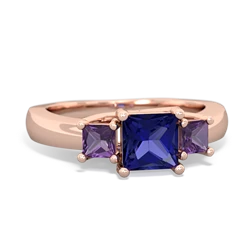 Lab Sapphire Three Stone Trellis 14K Rose Gold ring R4015