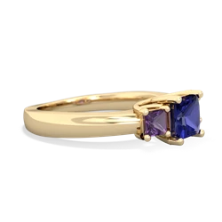 Lab Sapphire Three Stone Trellis 14K Yellow Gold ring R4015