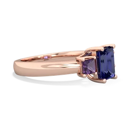 Lab Sapphire Three Stone Emerald-Cut Trellis 14K Rose Gold ring R4021