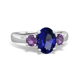 Lab Sapphire Three Stone Oval Trellis 14K White Gold ring R4024