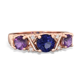 Lab Sapphire Hugs And Kisses 14K Rose Gold ring R5016