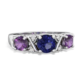 Lab Sapphire Hugs And Kisses 14K White Gold ring R5016