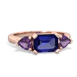 Lab Sapphire Three Stone 14K Rose Gold ring R5235