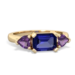 Lab Sapphire Three Stone 14K Yellow Gold ring R5235