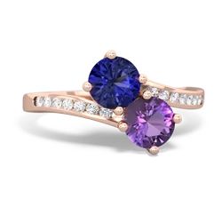 Lab Sapphire Channel Set Two Stone 14K Rose Gold ring R5303