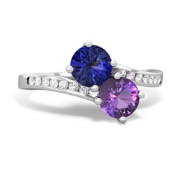 Lab Sapphire Channel Set Two Stone 14K White Gold ring R5303