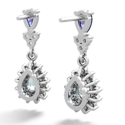 Lab Sapphire Halo Pear Dangle 14K White Gold earrings E1882