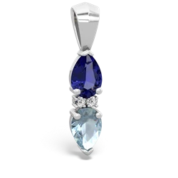 Lab Sapphire Bowtie Drop 14K White Gold pendant P0865