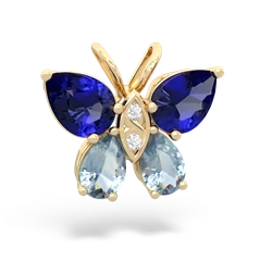 Lab Sapphire Butterfly 14K Yellow Gold pendant P2215