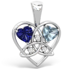 Lab Sapphire Celtic Trinity Heart 14K White Gold pendant P5331