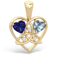 Lab Sapphire Celtic Trinity Heart 14K Yellow Gold pendant P5331