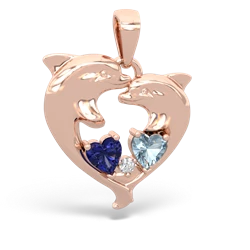 Lab Sapphire Dolphin Heart 14K Rose Gold pendant P5820