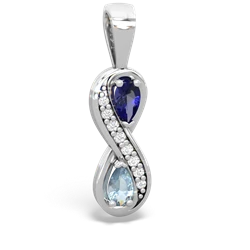 Lab Sapphire Diamond Infinity 14K White Gold pendant P5390