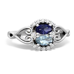 Lab Sapphire Love Nest 14K White Gold ring R5860