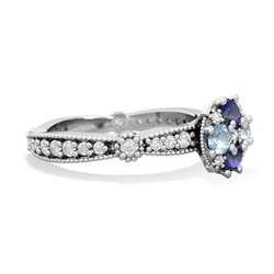 Lab Sapphire Sparkling Tiara Cluster 14K White Gold ring R26293RD