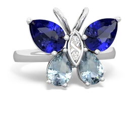 Lab Sapphire Butterfly 14K White Gold ring R2215