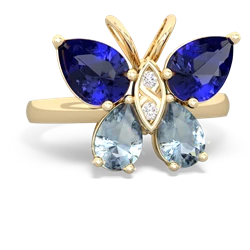 Lab Sapphire Butterfly 14K Yellow Gold ring R2215