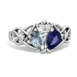 Lab Sapphire 'One Heart' Celtic Knot Claddagh 14K White Gold ring R5322