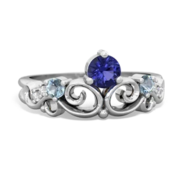 Lab Sapphire Crown Keepsake 14K White Gold ring R5740