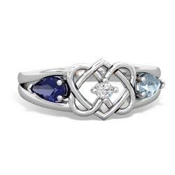 Lab Sapphire Hearts Intertwined 14K White Gold ring R5880