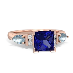 Lab Sapphire 6Mm Princess Eternal Embrace Engagement 14K Rose Gold ring C2002