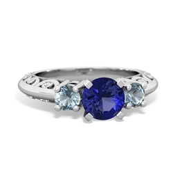 Lab Sapphire Art Deco Eternal Embrace Engagement 14K White Gold ring C2003