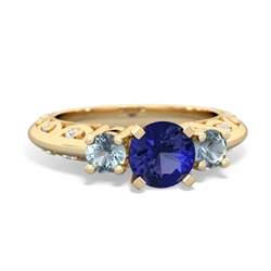 Lab Sapphire Art Deco Eternal Embrace Engagement 14K Yellow Gold ring C2003