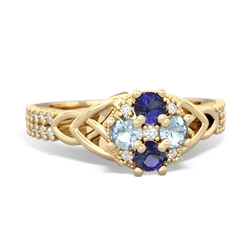 Lab Sapphire Celtic Knot Cluster Engagement 14K Yellow Gold ring R26443RD