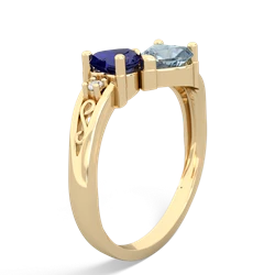 Lab Sapphire Snuggling Hearts 14K Yellow Gold ring R2178