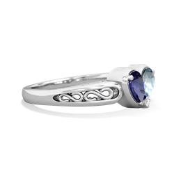 Lab Sapphire Filligree 'One Heart' 14K White Gold ring R5070