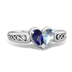 Lab Sapphire Filligree 'One Heart' 14K White Gold ring R5070