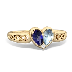 Lab Sapphire Filligree 'One Heart' 14K Yellow Gold ring R5070