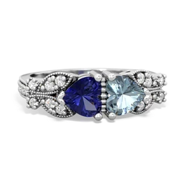 Lab Sapphire Diamond Butterflies 14K White Gold ring R5601