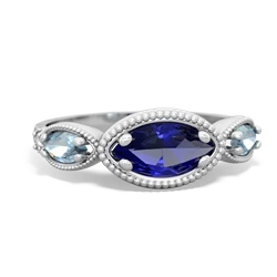 Lab Sapphire Milgrain Marquise 14K White Gold ring R5700