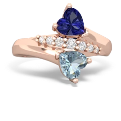 Lab Sapphire Heart To Heart 14K Rose Gold ring R2064