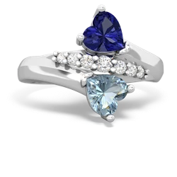 Lab Sapphire Heart To Heart 14K White Gold ring R2064