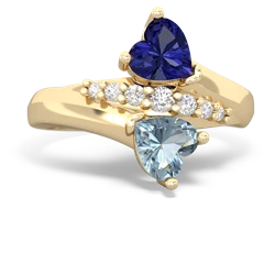 Lab Sapphire Heart To Heart 14K Yellow Gold ring R2064