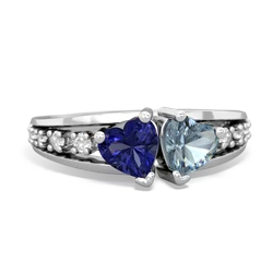 Lab Sapphire Heart To Heart 14K White Gold ring R3342