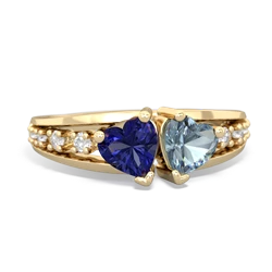 Lab Sapphire Heart To Heart 14K Yellow Gold ring R3342