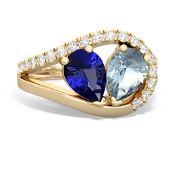 Lab Sapphire Nestled Heart Keepsake 14K Yellow Gold ring R5650